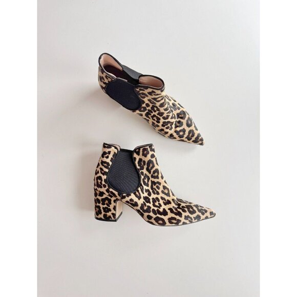 Zara Shoes - ZARA Leopard Print Calf Hair Leather Block Heel Chelsea Ankle Boots, Size 37